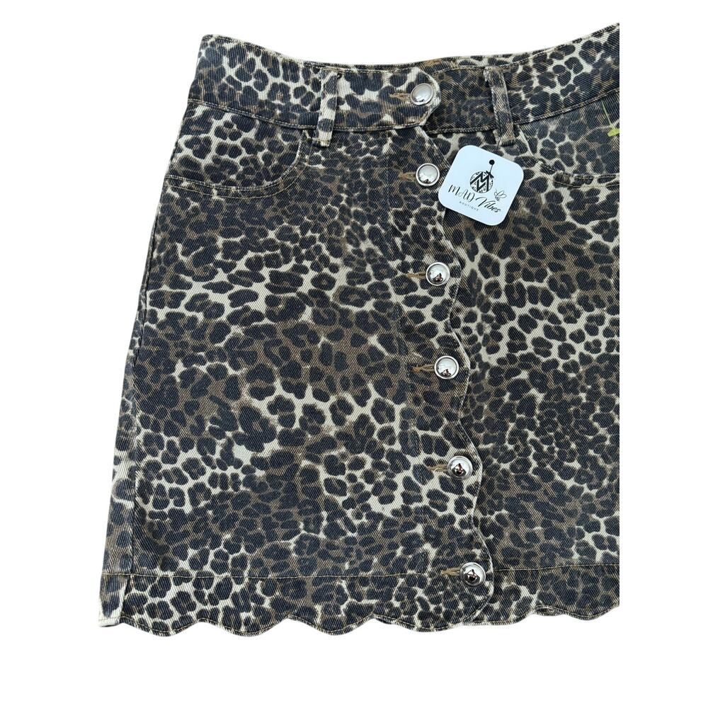 NWT Women’s Leopard Print Denim Mini Skirt Button Front Animal Print Size S - Picture 7 of 8